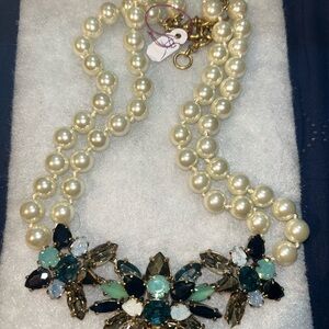 Vintage J Crew Faux Pearls and Gemstone Necklace